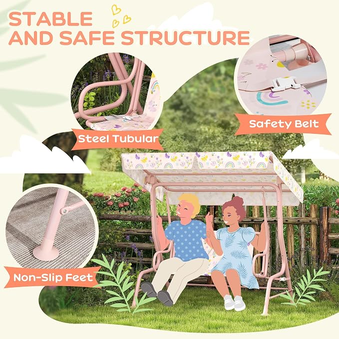 Qaba Kids Patio Swing, 2-Seater Outdoor Porch Swing Chair - Image 3