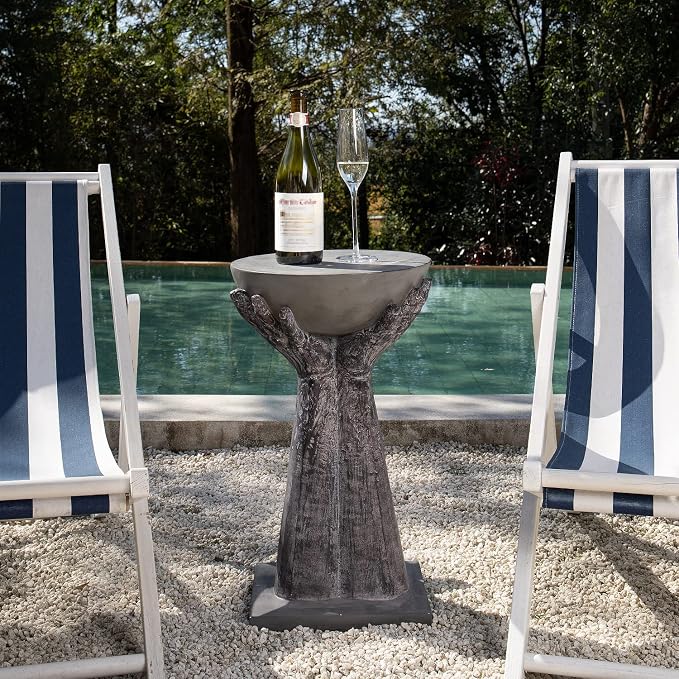COSIEST Set of 2 Outdoor Side Table, Two Hands-Shaped Base w Round Top Accent - Image 6