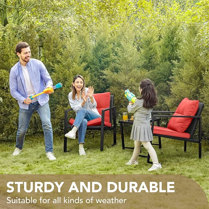 Devoko 3 Piece Rocking Bistro Set Wicker Patio Outdoor Furniture Porch Chairs - Image 5