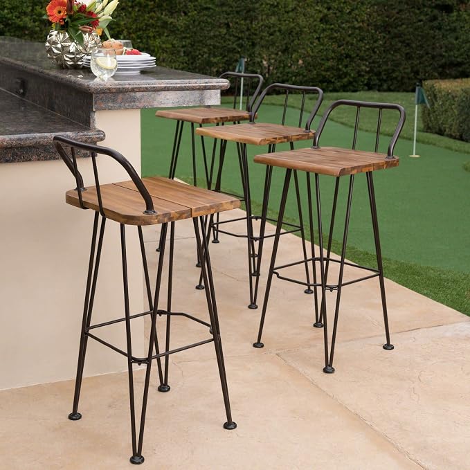 Christopher Knight Home Leonardo Outdoor Industrial Acacia Wood Barstools - Image 2