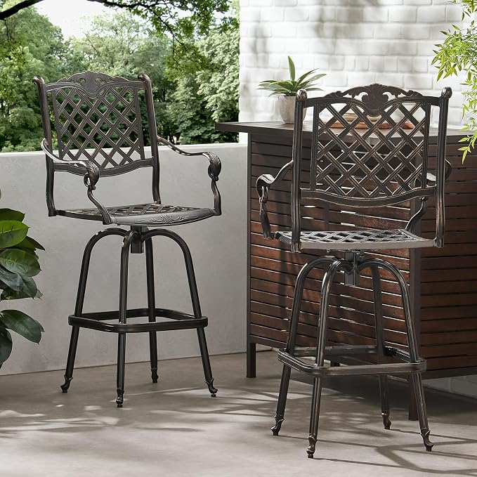 Christopher Knight Home Avon Outdoor Cast Aluminum Bar Stools, 2-Pcs Set - Image 2