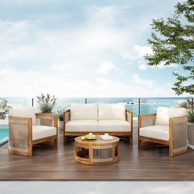 Christopher Knight Home Nesbit 4 Pieces Conversation Set, Acacia Wood Chat Set - Image 6