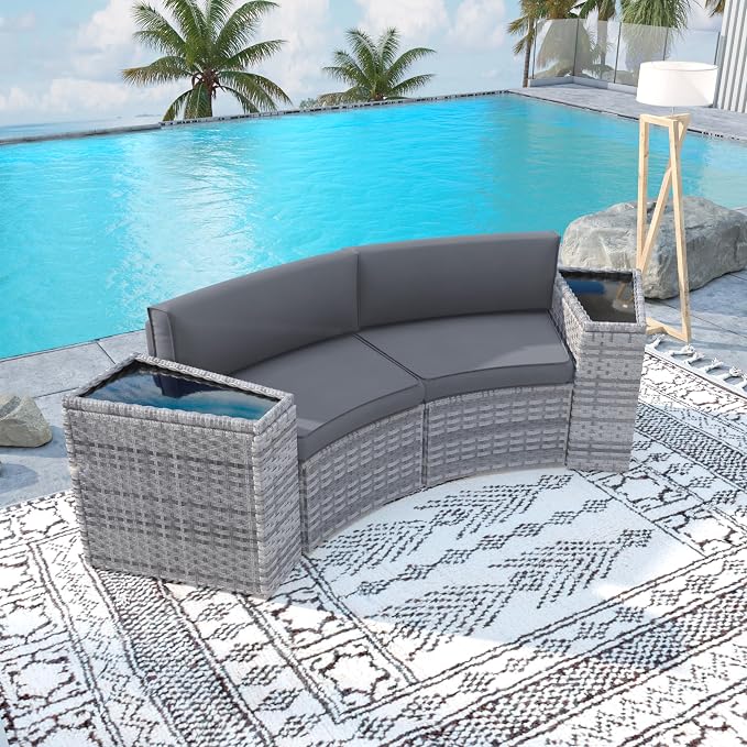 Patio Sectional Furniture Outdoor 2-Piece Grey Rattan Curved Sofa Set Without by VonzoyHome