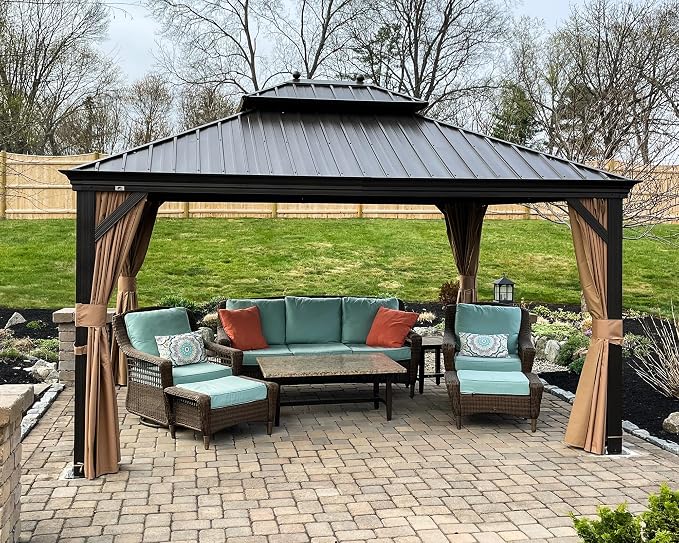 PURPLE LEAF 12' x 14' Hardtop Gazebo Outdoor Metal Roof Sun Shade Tent by PURPLELEAF
