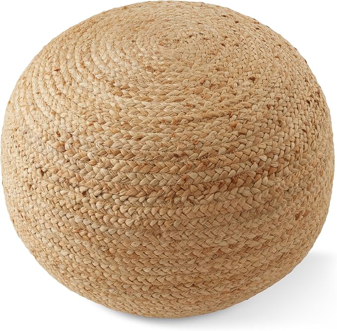 Casafield Hand-Braided Jute Pouf Ottoman Footrest, Natural Woven Boho Floor - Image 4