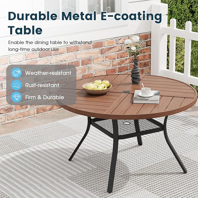 Patio Dining Table for 4, Round Metal Outdoor Table - Image 4