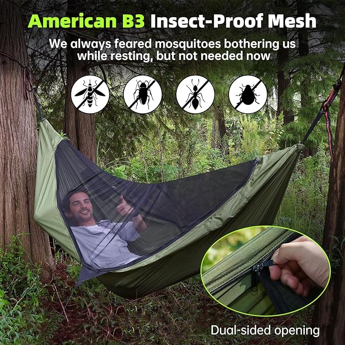 Camping Hammock with Mosquito Net – Portable Parachute Nylon Backpacking - Image 2