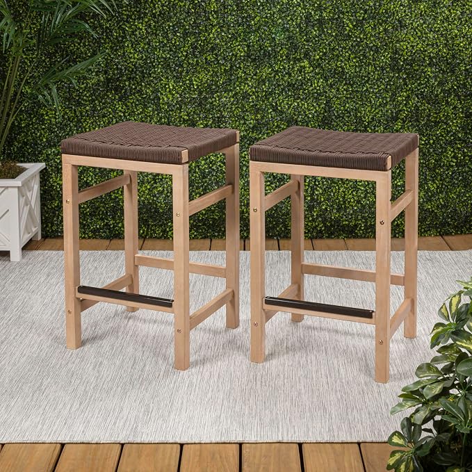 JONATHAN Y CSL1201C-SET2 Armand 25.6" Modern Coastal Backless Acacia Wood - Image 2
