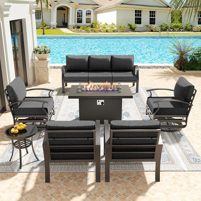 Kullavik Aluminum Patio Furniture Set, 7 Pieces 7 Seat Metal Outdoor Furniture by KULLAVIK