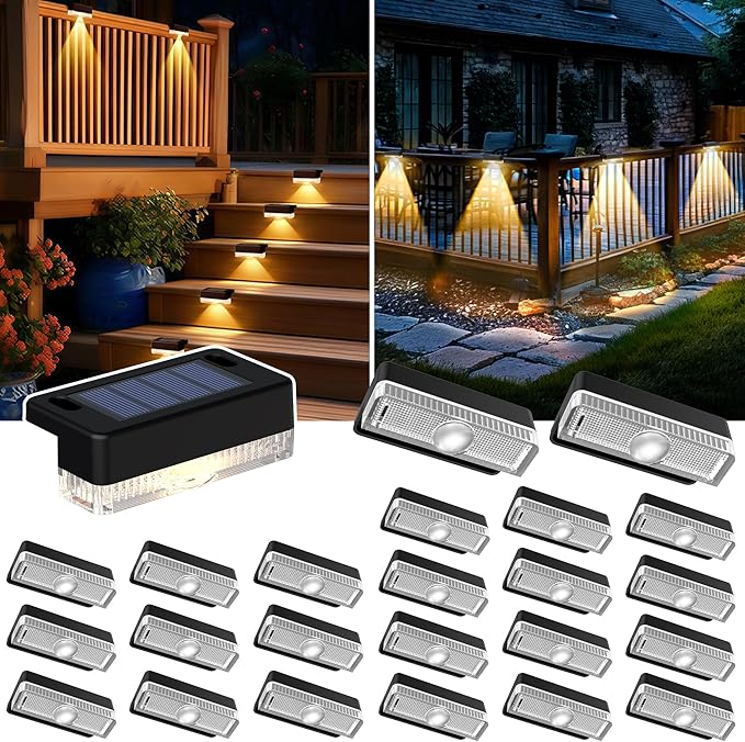 Solar Deck Lights Outdoor 24 Packs, Solar Powered LED Step Lights Waterproof by AUDERWIN