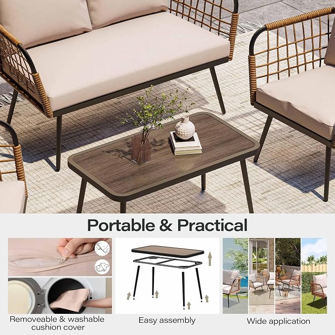LAUSAINT HOME 4 Pieces Outdoor Patio Furniture Set, Rattan Balcony Furniture - Image 6
