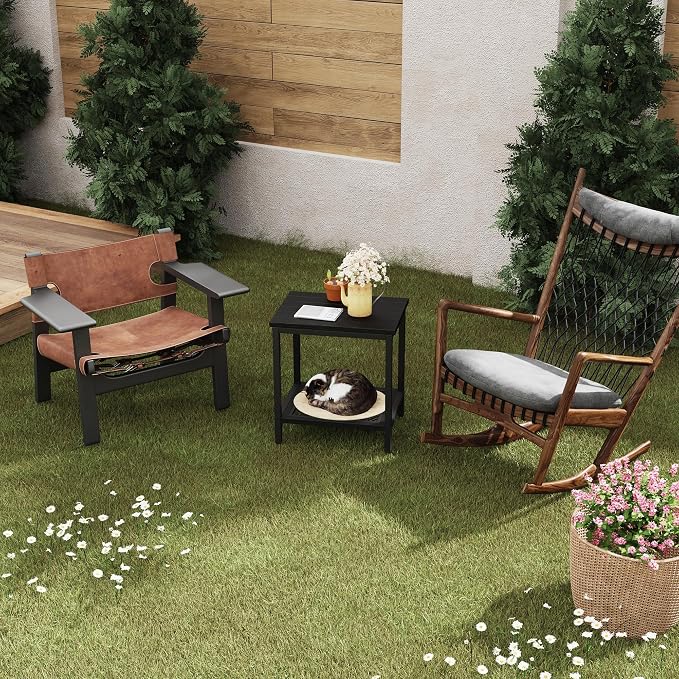 Outdoor Side Table with Storage, 2-Tier Patio End Tables Weather Resistant - Image 7