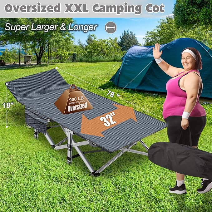 ABORON XXL Camping Cot for Adults, Oversized 78"×32" Folding Camping Bed - Image 4