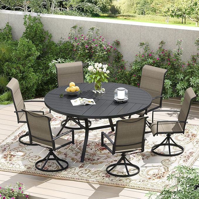 Patio Dining Table for 6-8, Round Metal Outdoor Table - Image 2