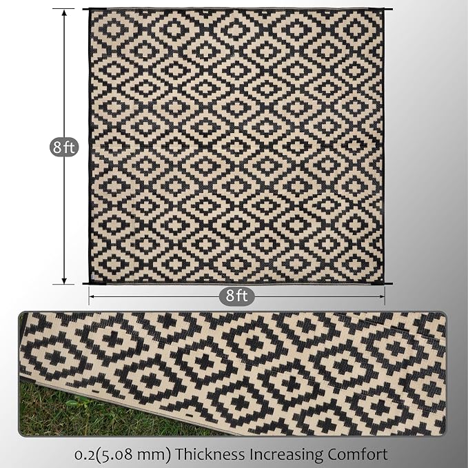 SAND MINE Waterproof Outdoor Rug 8x8 ft, Plastic Reversible Rug, Modern Area Rug - Image 2