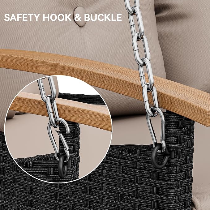 YITAHOME Porch Swing with Cushion 3-Seats Front Hanging Wicker Swing Rattan - Image 4