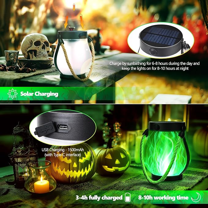 iBaycon 1 Pack Solar Lanterns Lights, Halloween Flickering Flame Garden Lights - Image 3