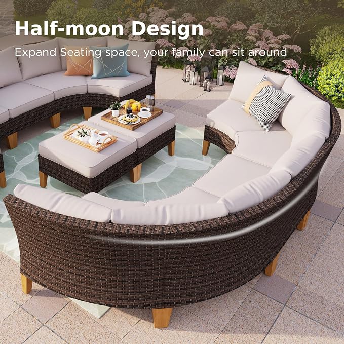 PHI VILLA 3-Piece Wicker Patio Furniture Set, Outdoor Curved Sectional Sofa - Image 7
