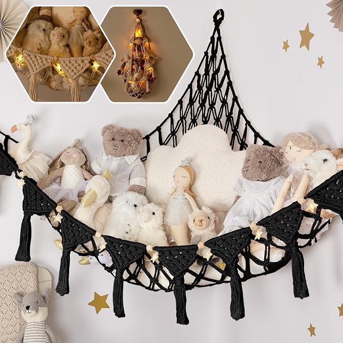 Macrame DreamLights Boho Stuffed Animal Storage Net Hammock Extra Large Plush by TIDYTEDS