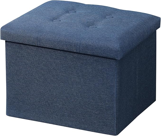 AmasSmile Storage Ottoman Folding Foot Rest Stool, 17 inch Linen Footstool Bench by AmasSmile