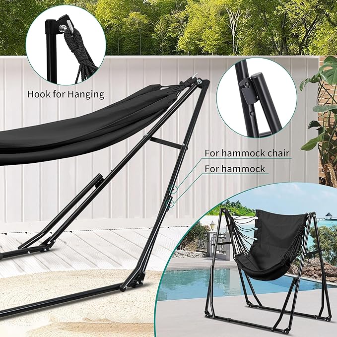 Ainfox Hammock with Foldable Stand, 2 in 1 Hammock and Swinging Chair with - Image 6