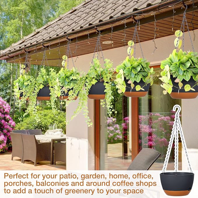 Mumufy 6 Pcs 8 Inch Hanging Planters, Dark Gray, Plastic - Image 5