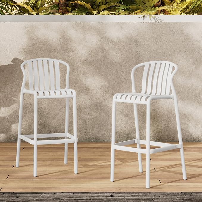 Christopher Knight Home Lenno Outdoor Plastic Bar Stools Set of 2, Patio Bar - Image 11