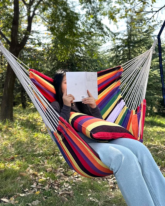 Halalona Hammock Chair Hanging Hammock Chair Rope Swing 2 Cushions - Image 3