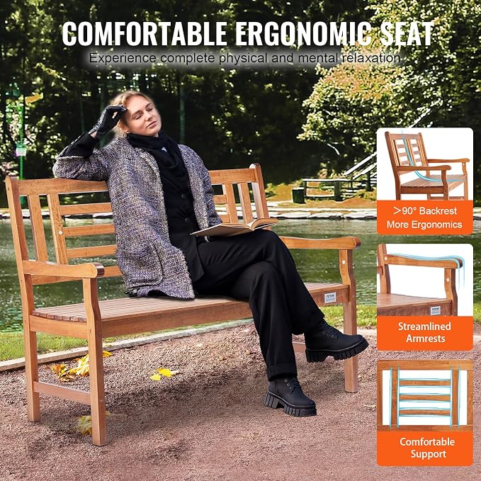 VEVOR Wood Outdoor Bench, 2-Person Garden Bench - Image 6