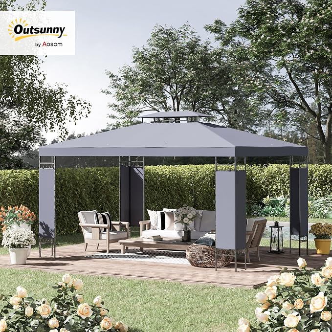 Outsunny 10' x 13' Patio Gazebo, Double Roof Outdoor Gazebo Canopy Shelter - Image 2