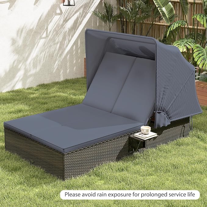 RELAX4LIFE Outdoor Rattan Daybed w/Canopy - Image 9