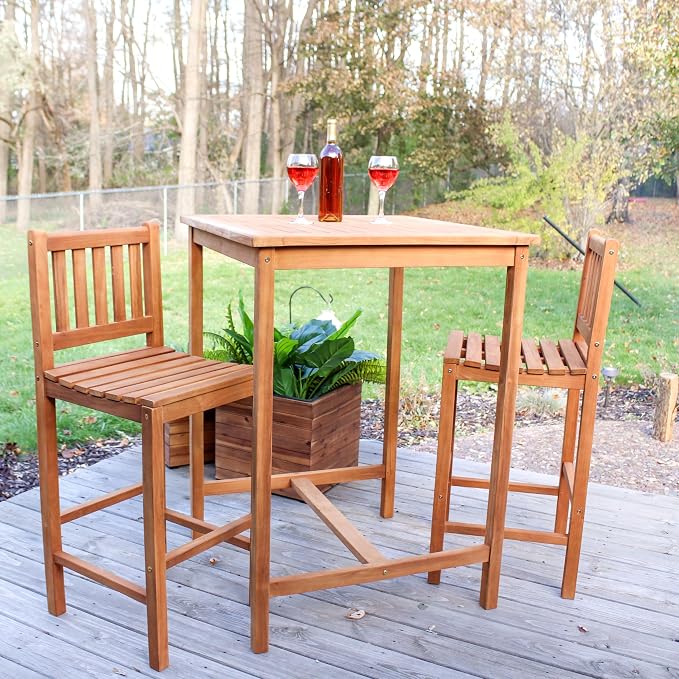 Sunnydaze Solid Teak Wood Outdoor Bar Chair - Image 2