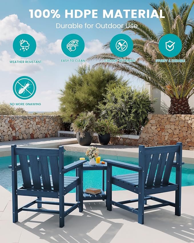 SEWRWALL 3 Pieces Patio Bistro Set, All Weather Adirondack Chair Set - Image 6