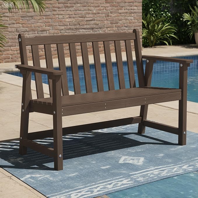 Ciokea 48" Outdoor Bench, HDPE Weatherproof Porch Bench, 2-Person Garden Benches by CIOKEA