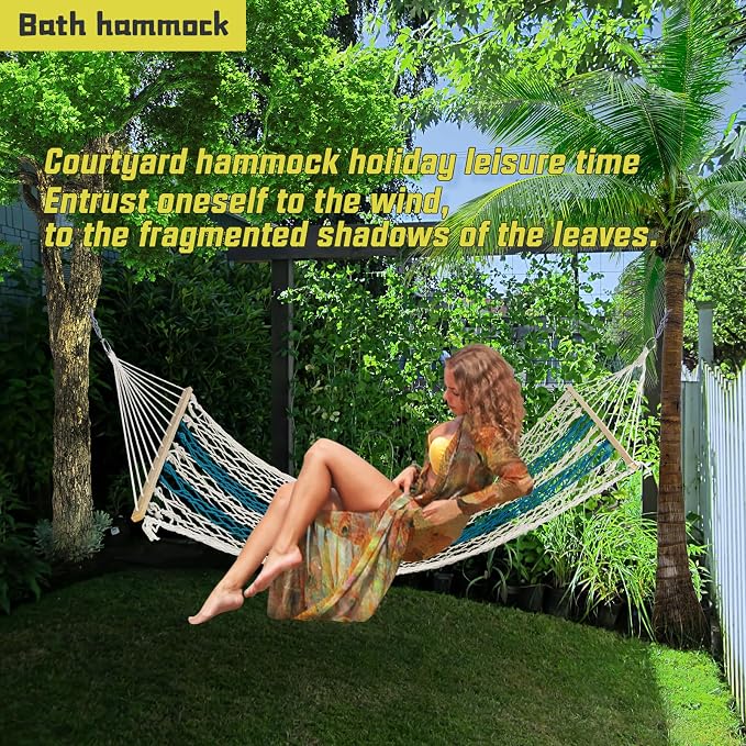 Hammocks Double Rope Hammock, Portable HandwovenTraditional Cotton Rope1 Person - Image 5