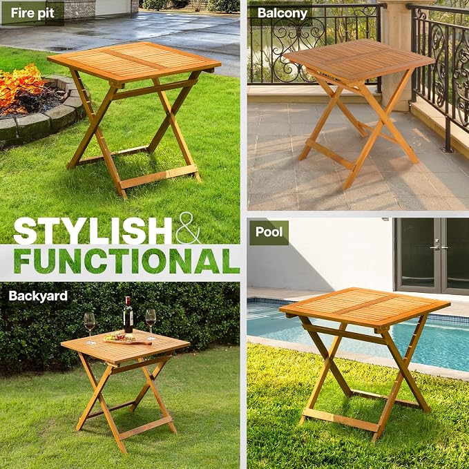 IDZO Legolas FSC Acacia Wooden Folding Table, Heavy Duty 270lbs Capacity - Image 6