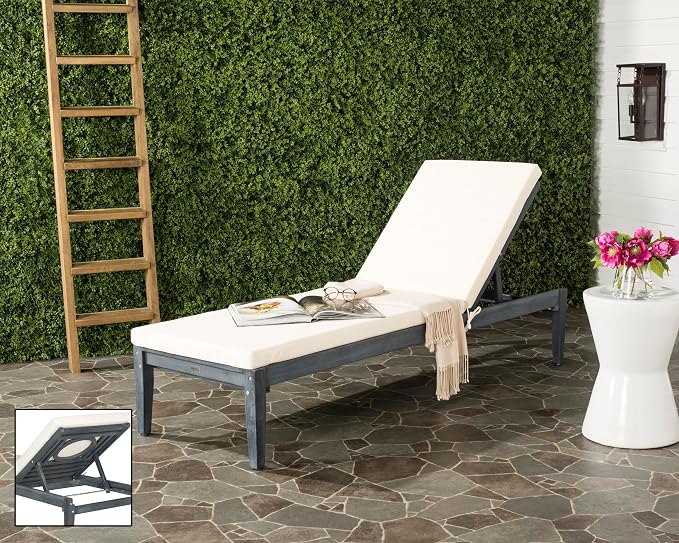SAFAVIEH Outdoor Collection Montclair Ash Grey Solid Wood/Beige Cushion - Image 2