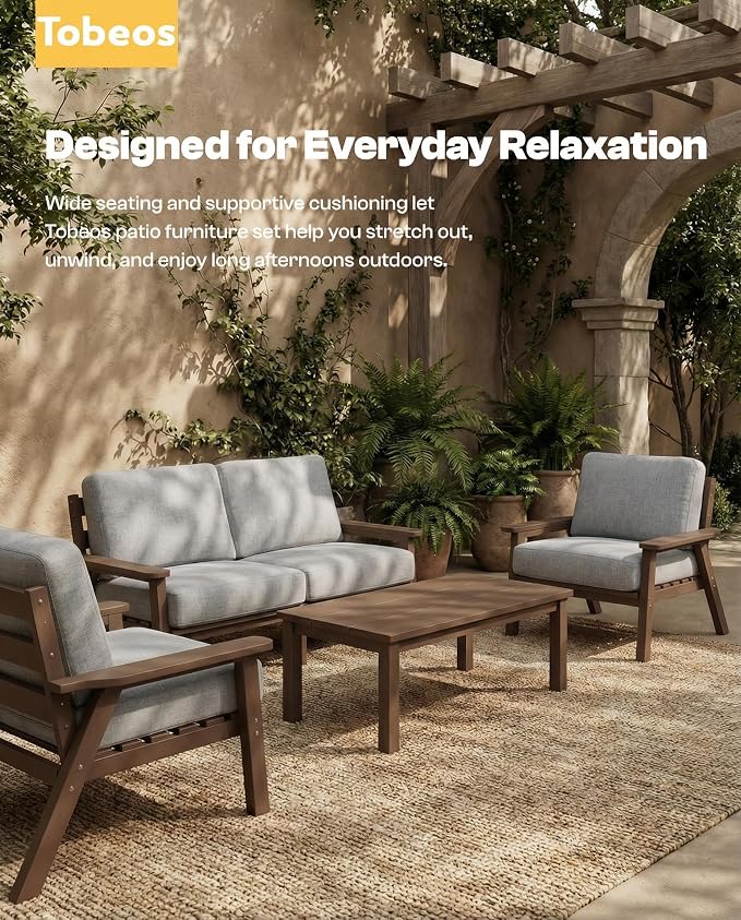 HDPE 5 Piece Patio Furniture Set, Outdoor Couch - Image 8