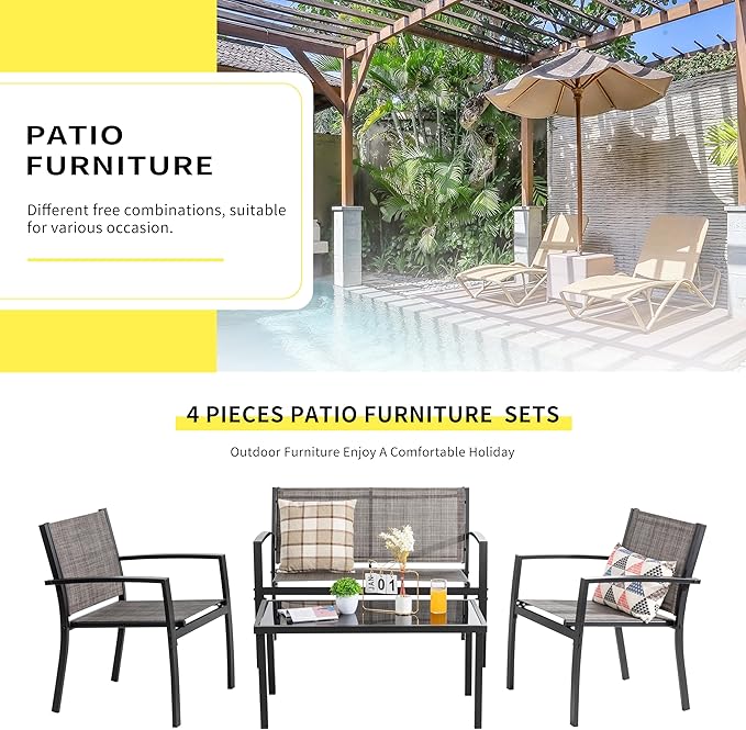 Shintenchi 4 Pieces Patio Furniture Set All Weather Textile Fabric Outdoor - Image 2