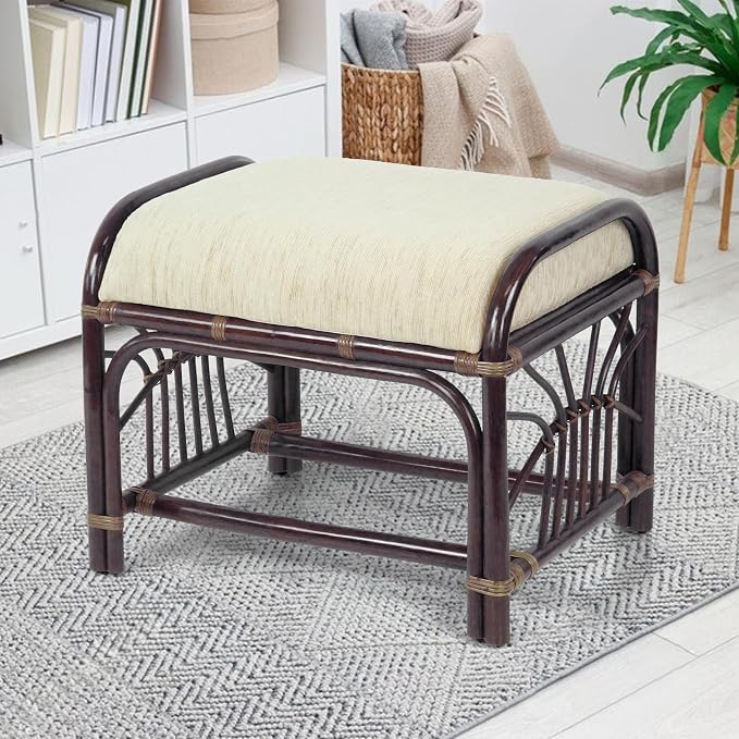 Krit Handmade Rattan Wicker Ottoman Footstool by Wickerix