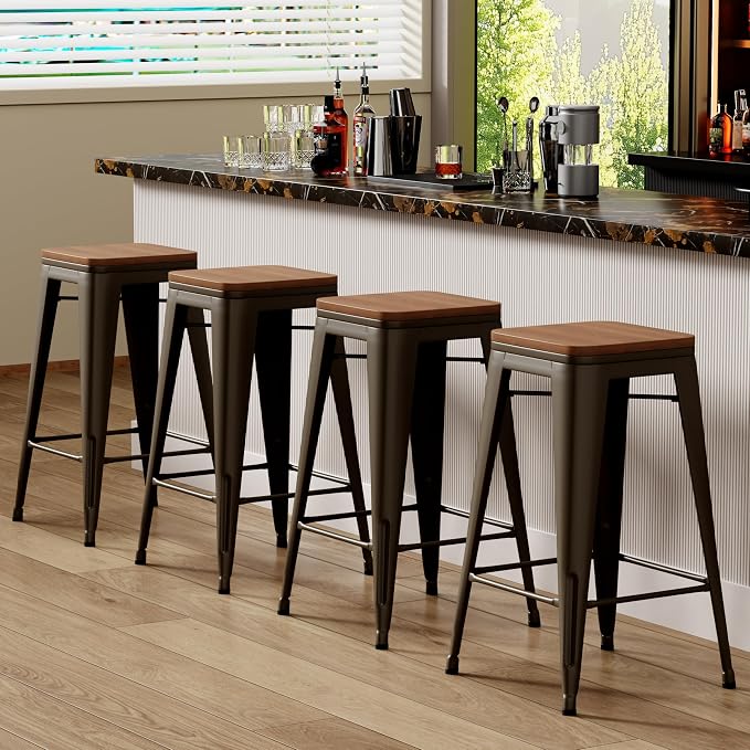Andeworld Bar Stools Set of 2 Stackable Metal Bar Stools Industrial Bar Height - Image 4