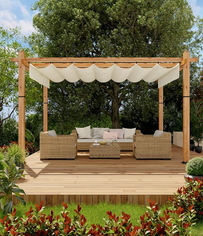 GarveeLife 10 x 13 ft Wood-Grain Aluminum Pergola Outdoor Pergola - Image 2