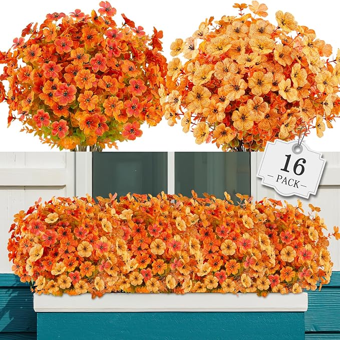 AGIRL 16 Bundles Artificial Fall Flowers Outdoor Indoor Decoration, No Fade by AGIRL