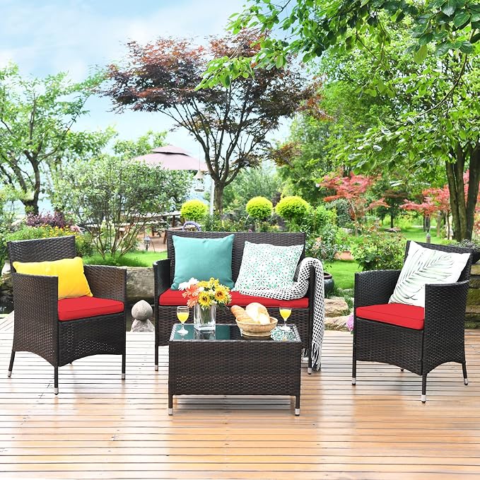 COSTWAY 8PCS Rattan Patio Furniture Set, Outdoor Wicker Rattan Chairs - Image 5