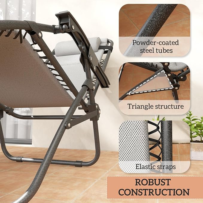 Outsunny Zero Gravity Chairs Set of 2, Reclining Folding Zero Gravity Lounge - Image 7
