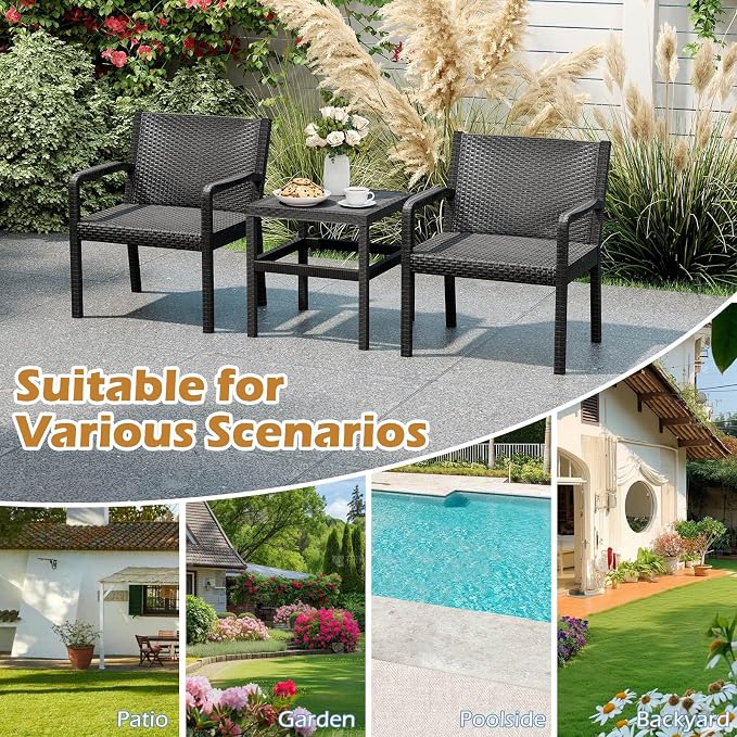 COSTWAY 3 Piece Patio Furniture Set, Outdoor PP Rattan Wicker Furniture Set - Image 9