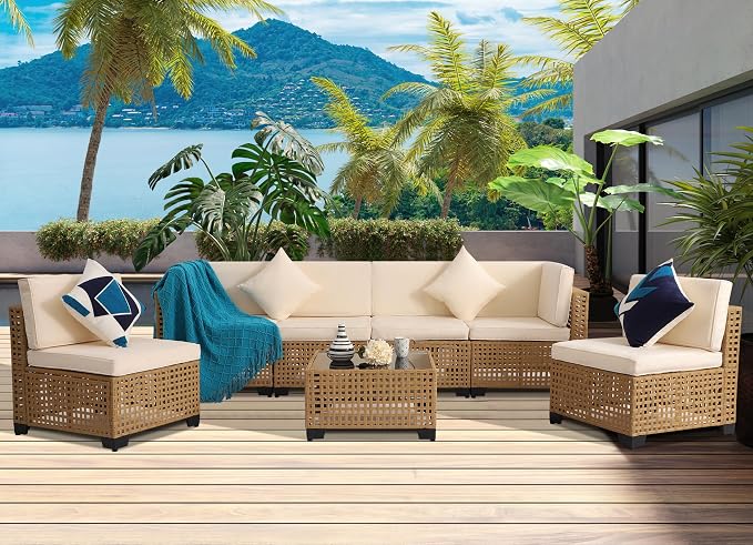 KIGOTY Patio Furniture Set, 7 Pieces Modular Outdoor Sectional Sofa, PE Rattan - Image 6