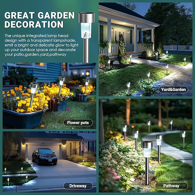 GIGALUMI Solar Lights Outdoor Waterproof, 20 Pack, Stainless Steel LED Solar - Image 2