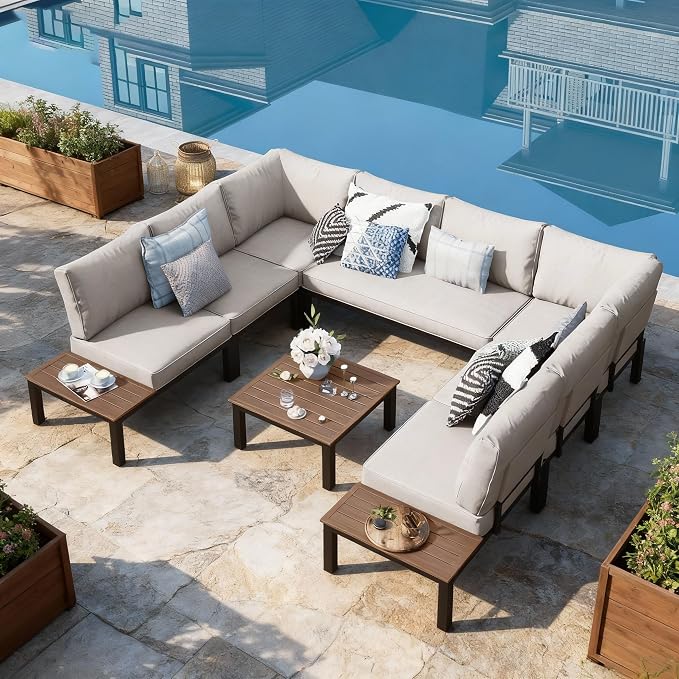 Sophia & William Outdoor Sectional Sofa, 9 Piece Metal Patio Furniture Set by SophiaWilliam