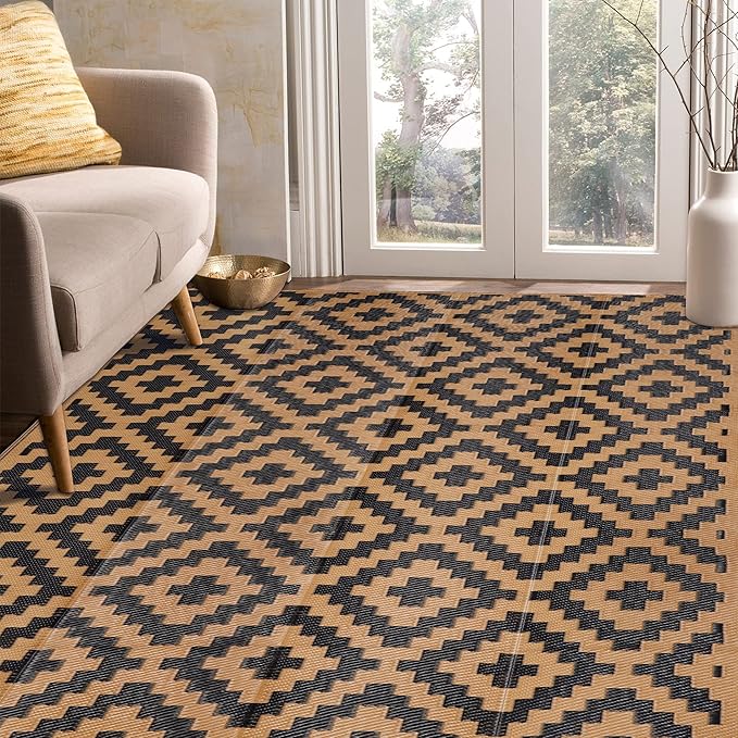 SAND MINE Reversible Mats, Plastic Straw Rug, Modern Area Rug, Large Floor Mat by SANDMIND